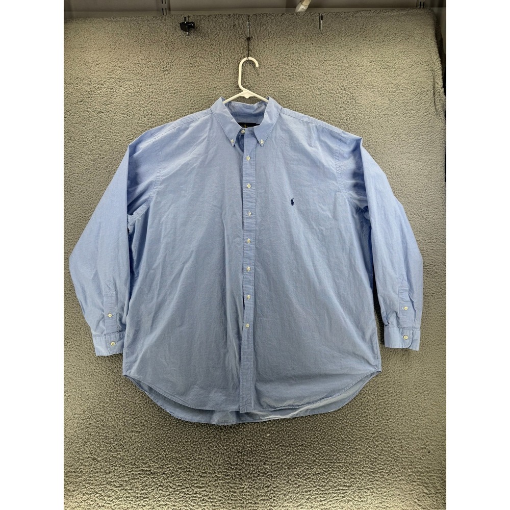 Polo Ralph Lauren Men 3XLT Blue White Gingham Button Down Oxford Shirt Tall READ